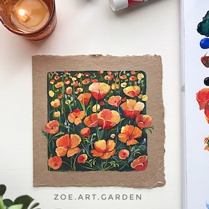 Original gouache painting-Golden poppies- State flowers series- Nature Art- Floral Painting - Botanical art- Housewarming