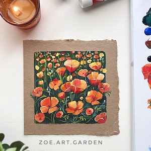 Original Gouache Painting - Golden Poppies - California State Flowers Series - Nature Art - Floral Botanical Painting - California Wall Art