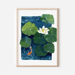 No mud no lotus- Gouache painting - Zen series No.1 - Lotus art- Koi fish art- Nature Art- Floral Painting - Housewarm