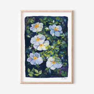 Cherokee Rose Art Print: Floral Gouache Wall Art for Nature Lovers