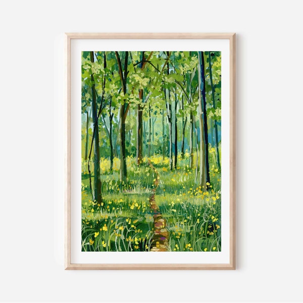 Spring Forest Path- Gouache painting- Forest path art prints- Art print- Nature art- Gouache painting- Woodland Art- Housewarming