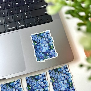 Vinylsticker bloemen - vergeet me niet-bloemstickers - waterdichte glitterstickers voor dagboek, duurzame witte randsticker - bloemsticker.