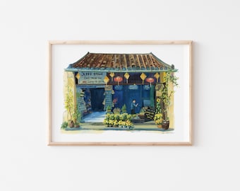 Hoi An Vietnam Gouache Print: Asian Urban Landscape Art