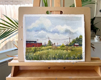 Original gouache painting- Late summer in Texas- Landscape painting- Nature Art- Illustration Painting -Meadow painting - Housewarming