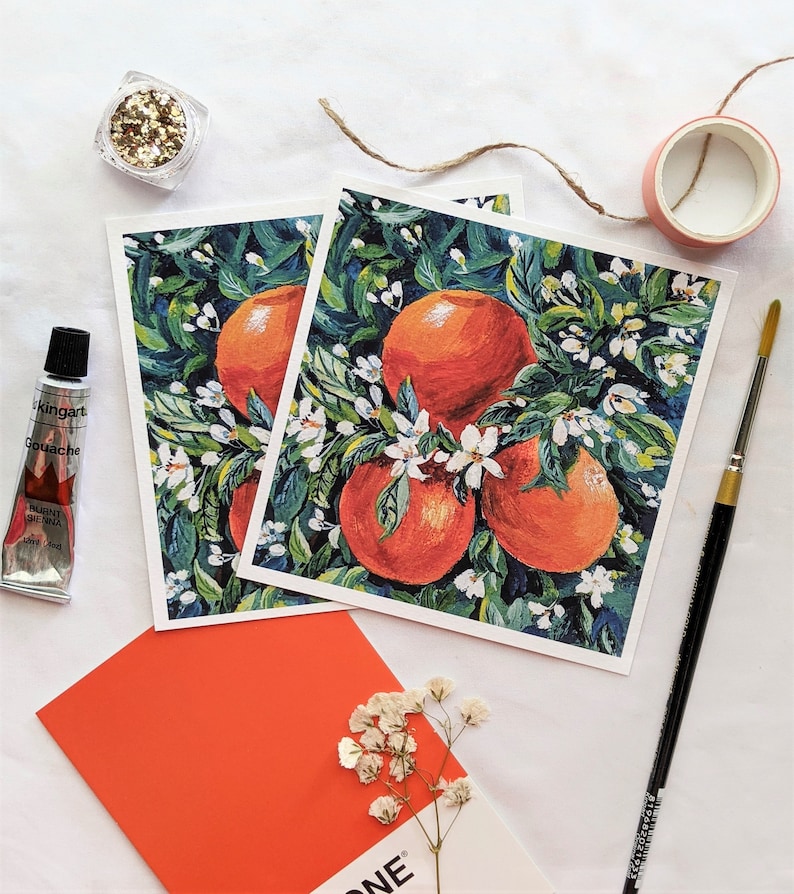 Gouache painting Gouache art print Oranges painting Fruit painting Oranges prints for Kitchen decor Botanical Print Kitchen Wall art image 4