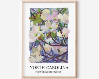 Kwiat derenia, wydruk artystyczny: Kwiat stanowy Karoliny Północnej, wystrój domu w stylu wiejskim