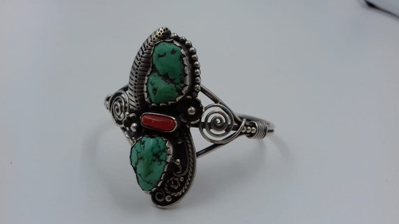 Rough, Turquoise stone coral leaf and flower desi… - image 3