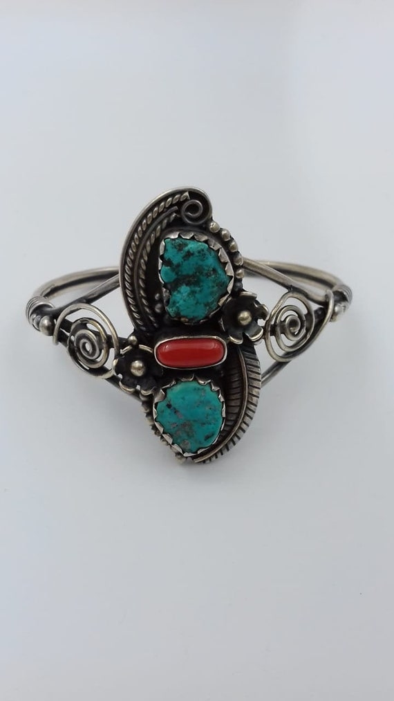 Rough, Bright Turquoise stone coral leaf and flow… - image 1