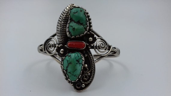 Rough, Turquoise stone coral leaf and flower desi… - image 2