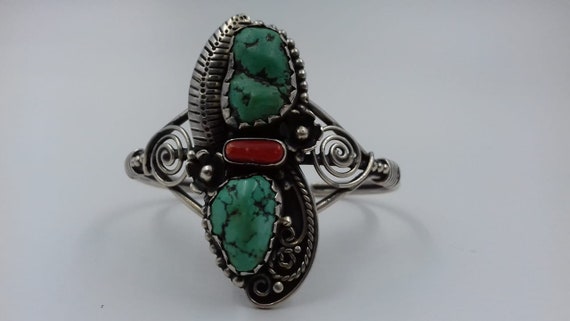 Rough, Turquoise stone coral leaf and flower desi… - image 1