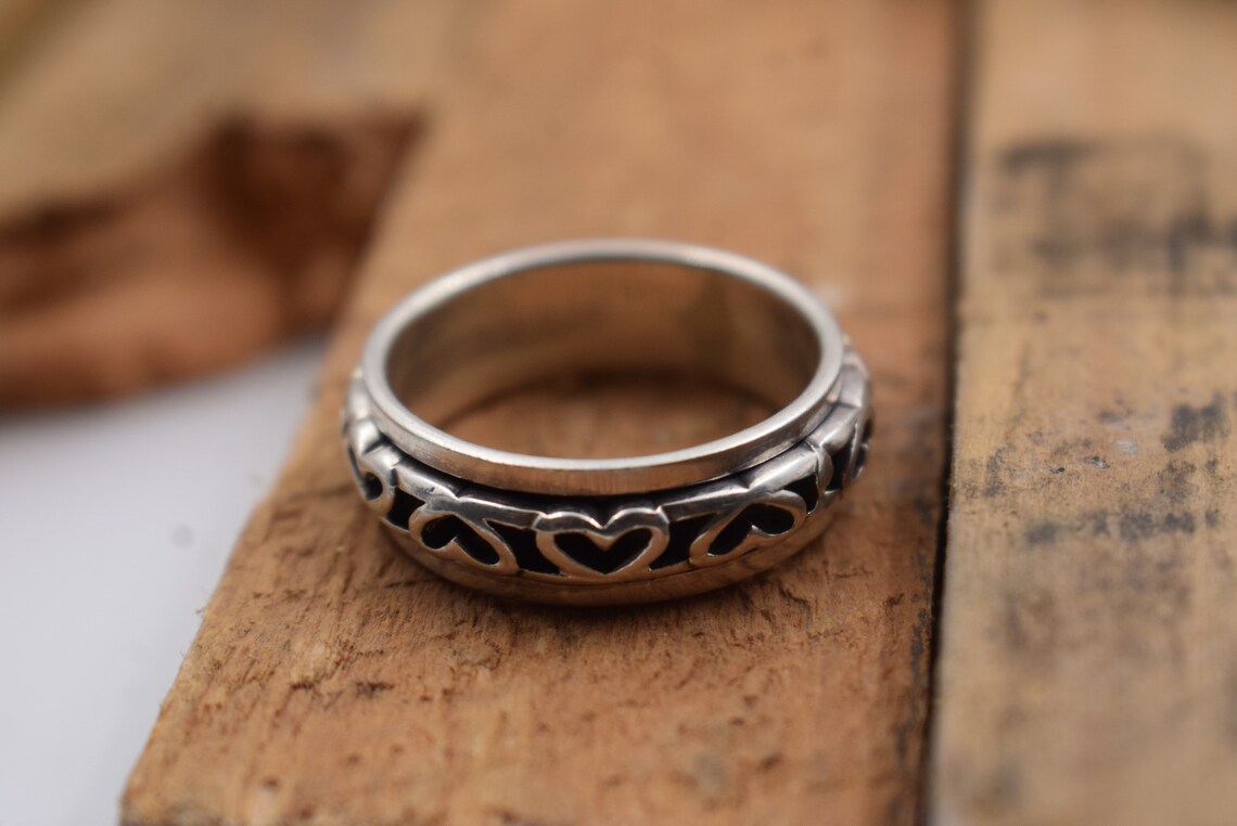 Beautiful Heart Design Spindle Sterling Silver Ring for Men Etsy
