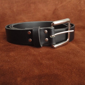 1.5" Black leather belt, Buffalo leather