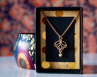 Gold Lotus Leaf Pendant Necklace