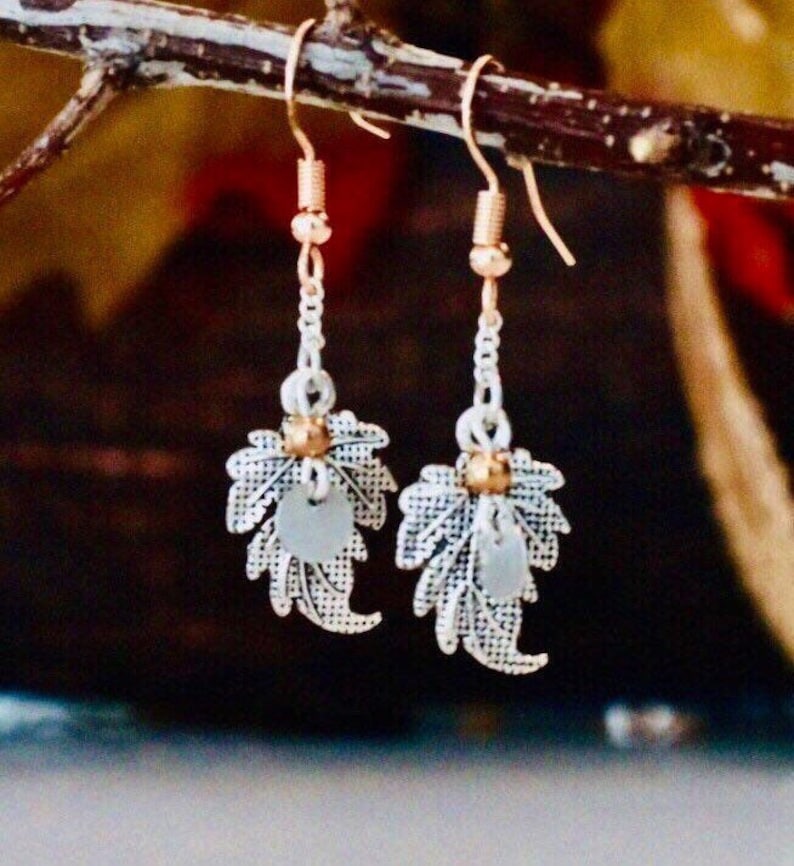 Silver and Gold Plated Leaf Dangle Earrings