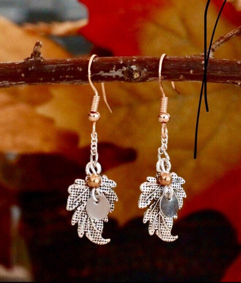 Silver and Gold Plated Leaf Dangle Earrings