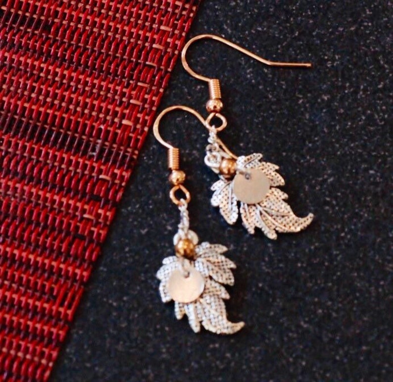 Silver and Gold Plated Leaf Dangle Earrings