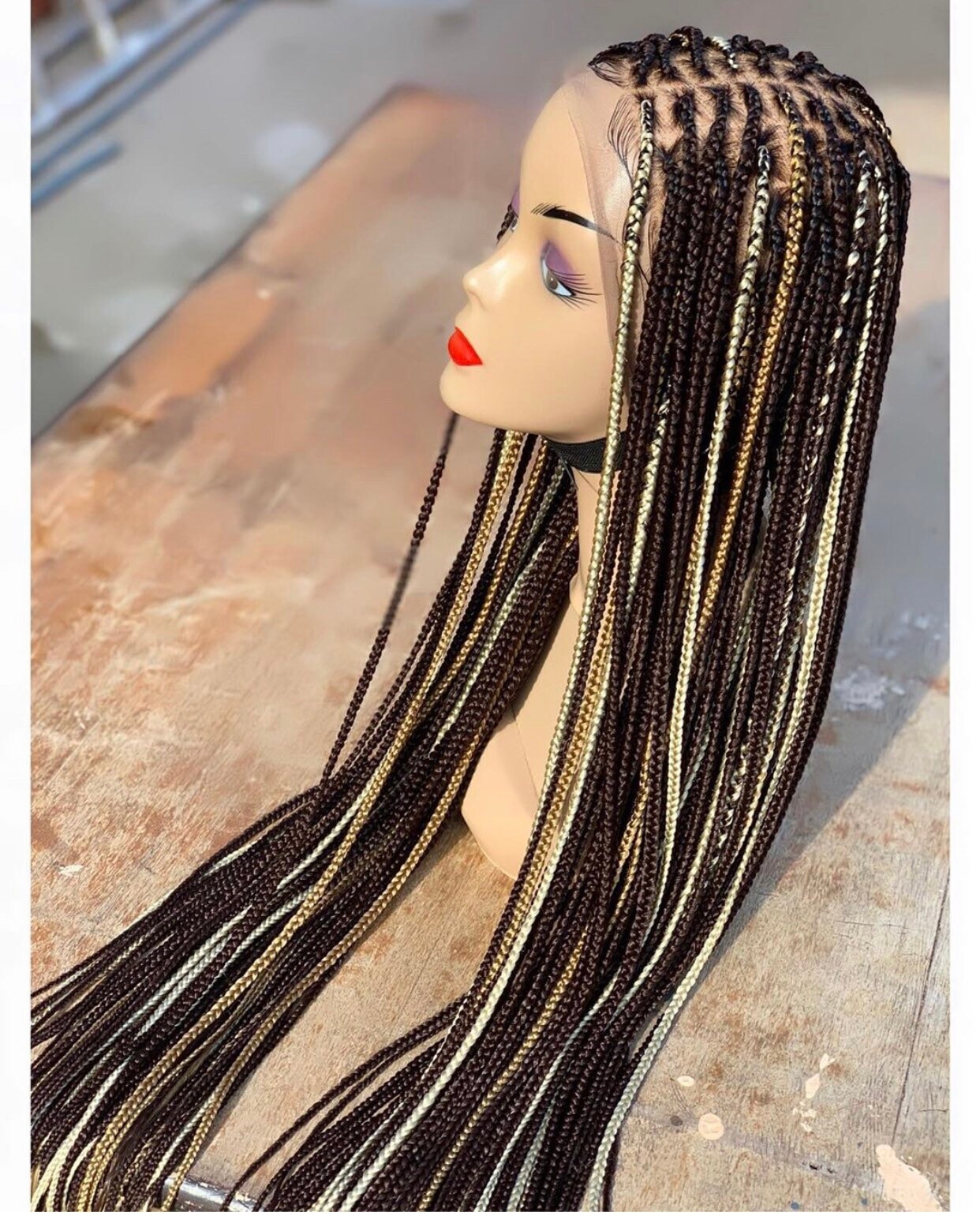 pic Two Different Color Box Braids scanty box braids made with full lace two tones color 33 27 and color 613