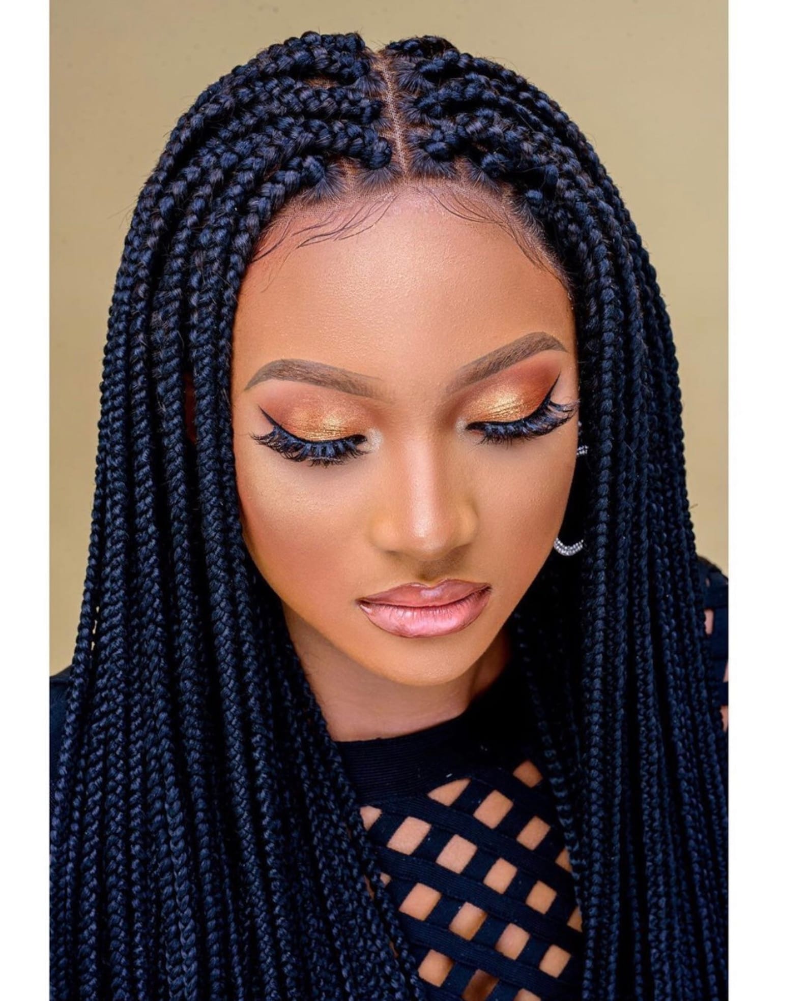 Medium Size Box Braids In Color Black Made With Lace Frontal Etsy 