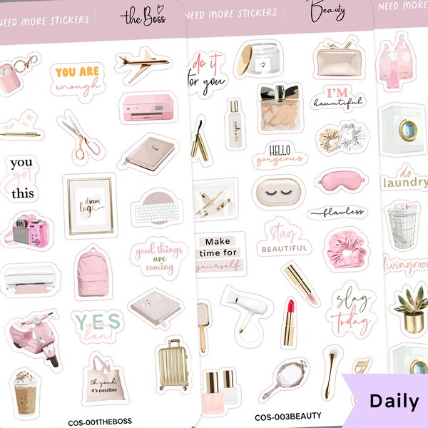 Daily planner stickers, everyday stickers, work housework coffee beauty stickers, daily journer sticker, aestetic sticker, life week sticker