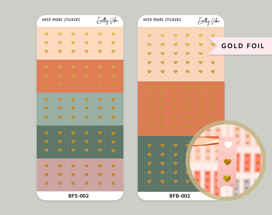 Color Block Flag Stickers With Foil Icons, Planner Flag Stickers ...