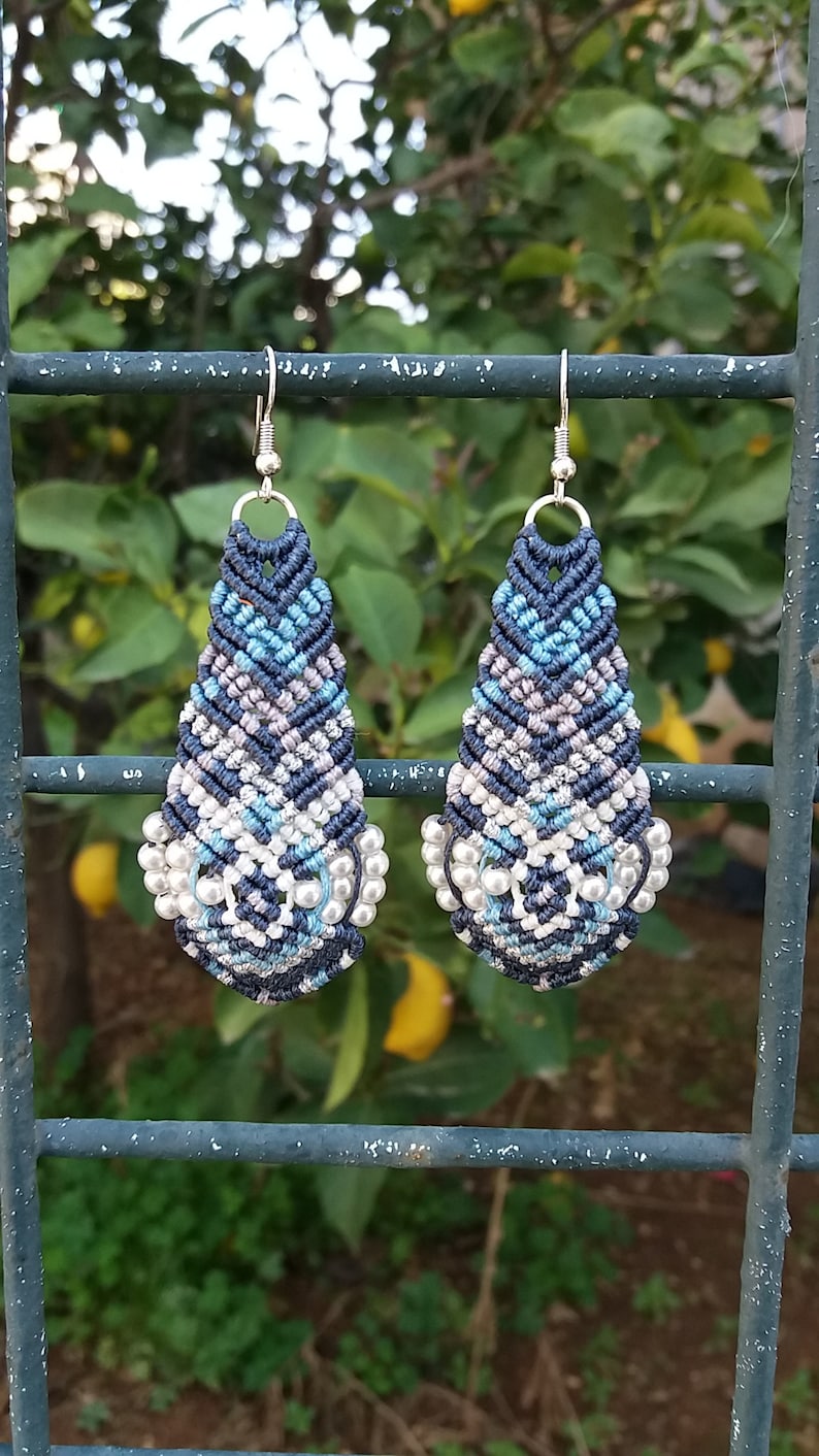 hippie earrings. Earrings gift for her long size handmade earrings anti allergic,beads earrings blue earrings macrame earrings