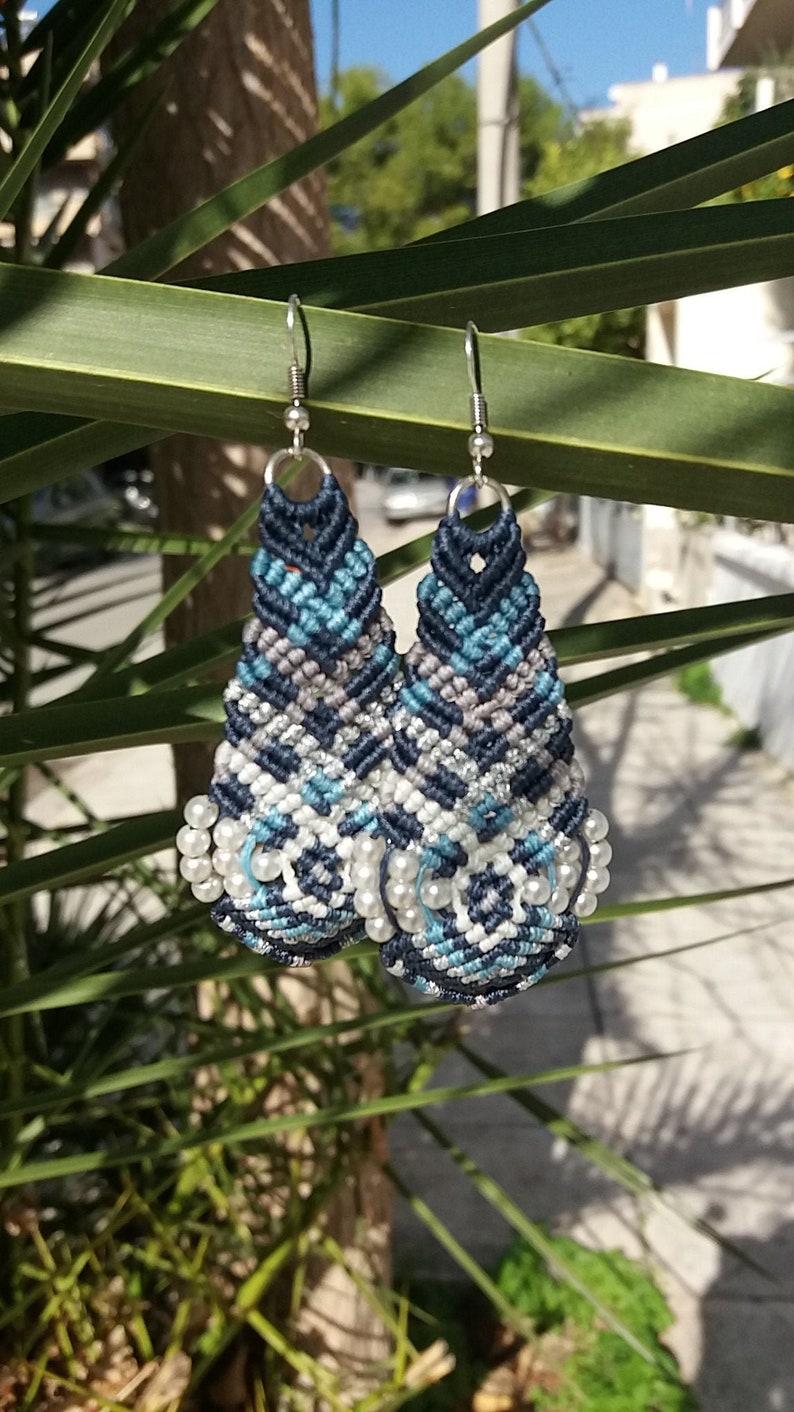 hippie earrings. Earrings gift for her long size handmade earrings anti allergic,beads earrings blue earrings macrame earrings