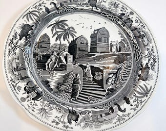 Colección Spode Archive 'CARAMANIAN' 1806 Inglaterra 10,5" VTG negro/blanco/gris