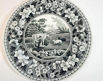 Colección Spode Archive MILK MAID 1806 Inglaterra Negro/blanco/gris 10,5" Vintage