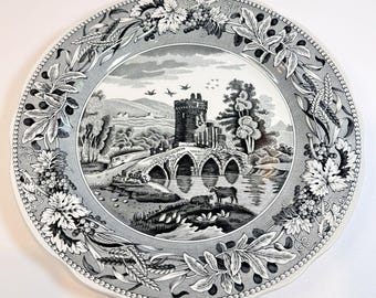 Colección Spode Archive 'LUCANO' 1806 Inglaterra 10,5" VTG negro/blanco/gris