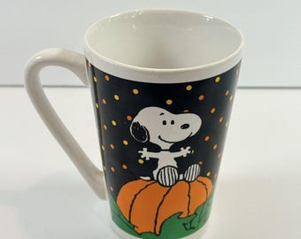 Peanuts Snoopy Halloween Mug  Pumpkin Coffee Cup Black Dots Ceramic Used