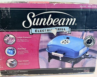 Parrilla eléctrica Sunbeam modelo BC1712E azul, barbacoa eléctrica NUEVA, vintage, RARA, para exteriores