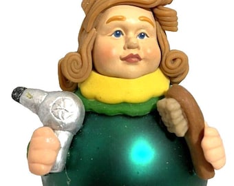Dept. 56 Mercury Glass 5" Large Lady Christmas Ornament  hair dryer 18509 RARE