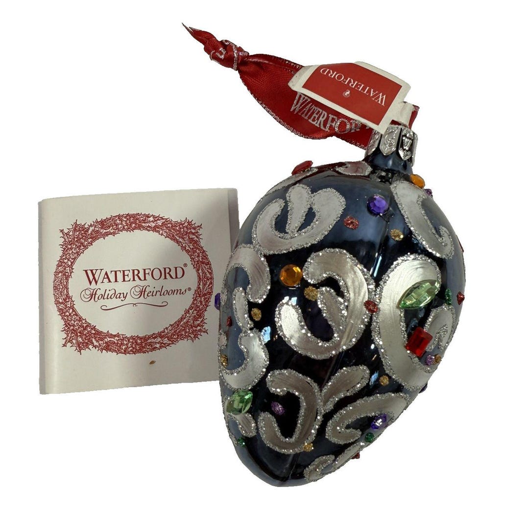 Waterford Sapphire Scroll Egg Jeweled Blown Glass Ornament Rare 1997 ...