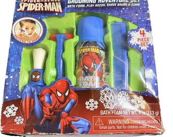 El asombroso Spider-Man, set de aseo personal, maquinilla de afeitar, juego de baño, espuma, 2011, RARO, VTG