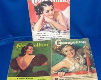 3 1937-1940 Cosmopolitan magazines with Pretty Woman Art Covers by Bradshaw Crandell History Color illustrated Stories Art advertising +