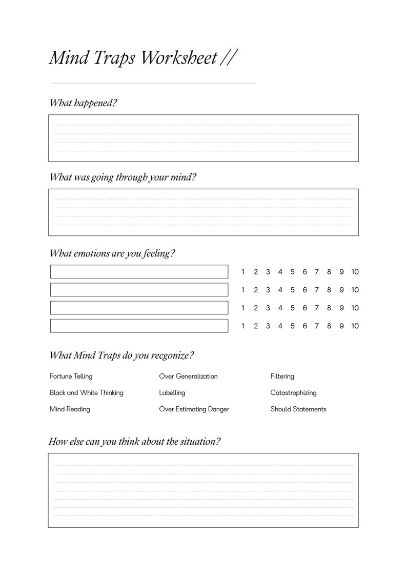Thinking Traps Worksheet