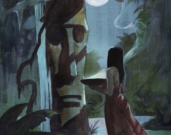 The TIKI MOON FLICKER Print!  Stretched Canvas South Pacific Art Print by Capt. Hoffman!