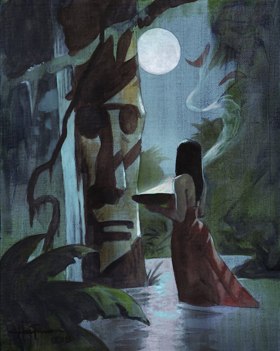 The TIKI MOON Mellow & Moody South Pacific Art Print by Capt. Hoffman's Tiki  Hut 