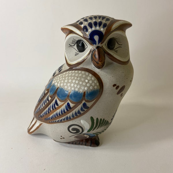 Mexican Pottery Folk Art Hand Painted Large Owl - Artist Signed