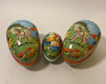 Paper Mache Easter Eggs, West Germany - Lot of 3