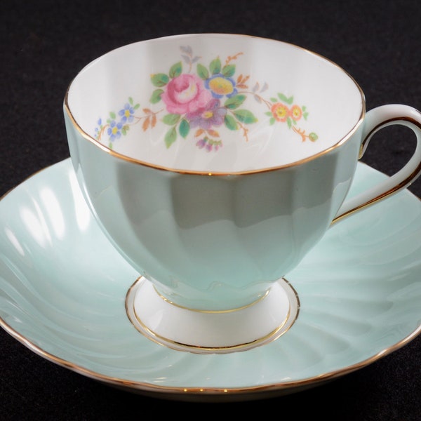 Tuscan Pale Turquoise Teacup with Floral Bouquet