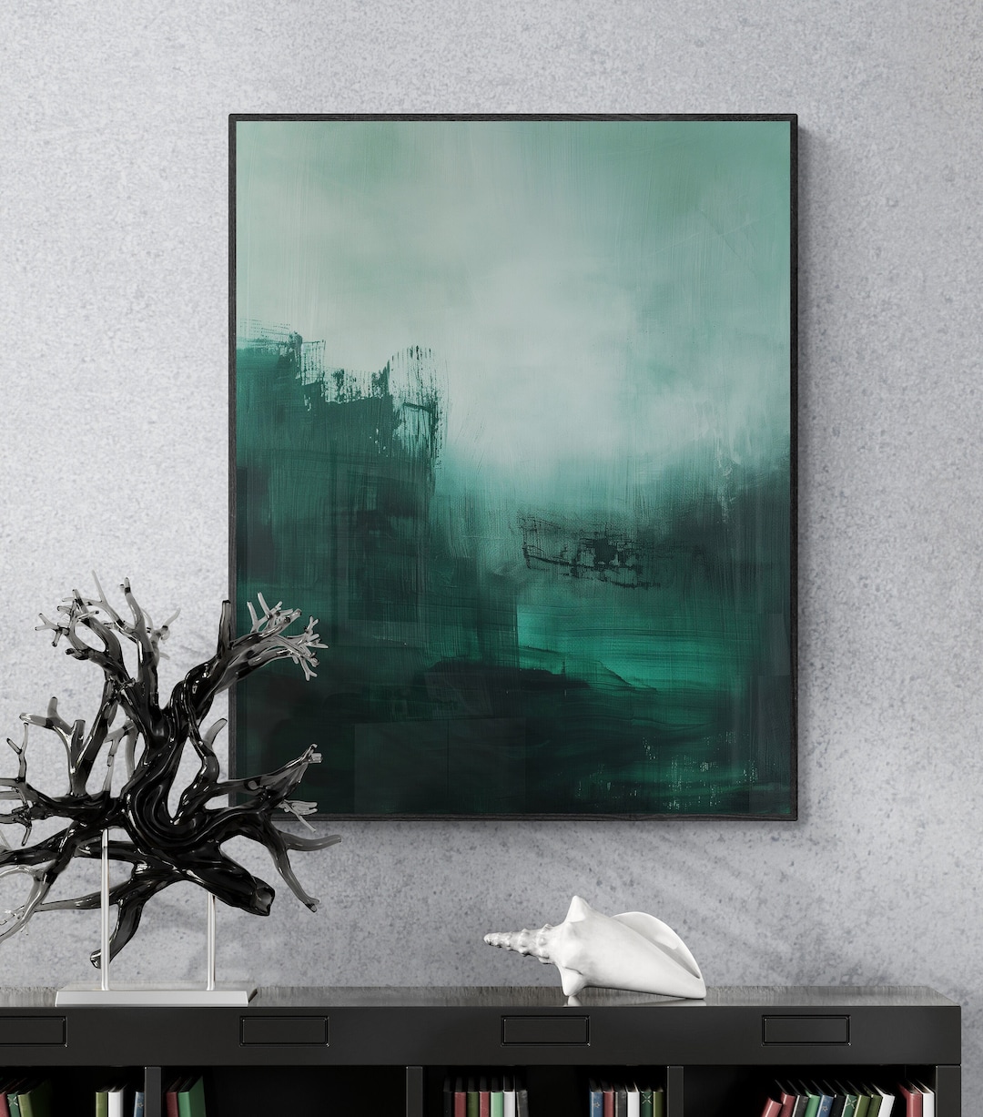 Dark Green Wall Art, Abstract Artwork, Emerald Green Digital Print