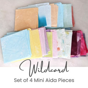 Wildcard - Set of 4 Mini Aida Pieces, Aida Cloth 14 Count, Hand Dyed Cross Stitch Fabric, Modern Cross Stitch, Mystery Box