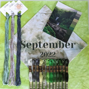 Cross Stitch Gift Set - September, Hand Dyed Aida, Hand Dyed Embroidery Floss, Embroidery Gift, DIY Crafting, Monthly Bundle, Embroidery