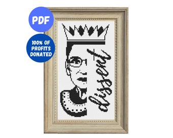 Cross Stitch Pattern | "Dissent" with RBG | Feminist | Ruth Bader Ginsburg | Single Color Beginner Chart | DIY | PDF Download