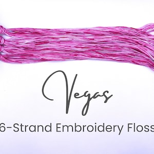 Vegas - Hand Dyed Floss, 6-Strand Cotton Embroidery Floss, Dyed Thread, Modern Cross Stitch, Modern Embroidery, Hot Pink White Variegated