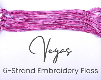 Vegas - Hand Dyed Floss, 6-Strand Cotton Embroidery Floss, Dyed Thread, Modern Cross Stitch, Modern Embroidery, Hot Pink White Variegated