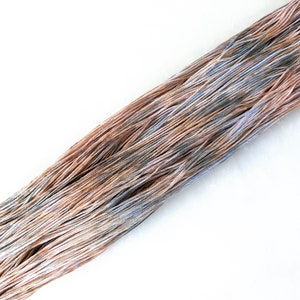 May include: A skein of yarn with a gradient of colors, starting with a light brown and transitioning to a light blue.