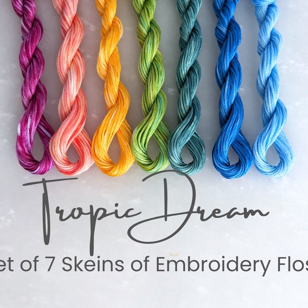 Bright Embroidery Floss - Set of 7 Colors, Hand Dyed Variegated Floss, 6-Strand Cotton, Dyed Thread, Modern Cross Stitch, Modern Embroidery