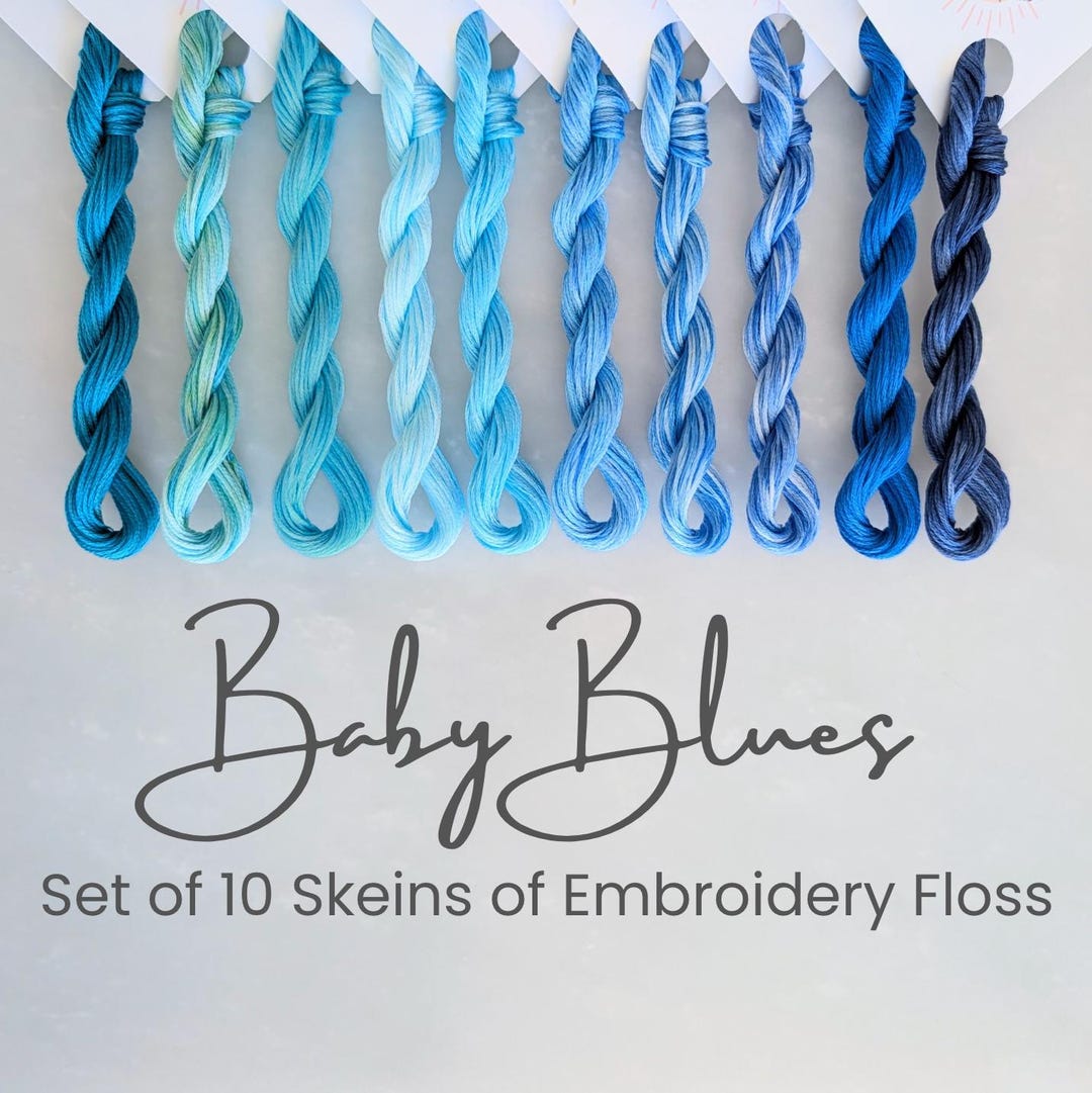 Blues Embroidery Floss - Set of 10 Colors, Hand Dyed Variegated Floss, 6-strand Cotton, DMC Thread, Modern Cross Stitch, Modern Embroidery - Etsy